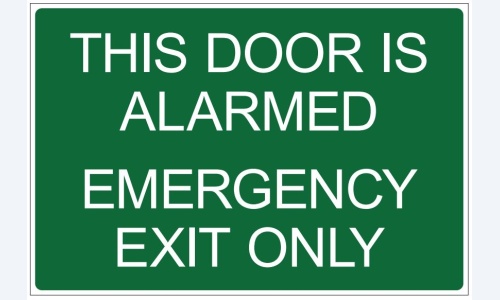 This Door is Alarmed Emergency Exit Only (Green)